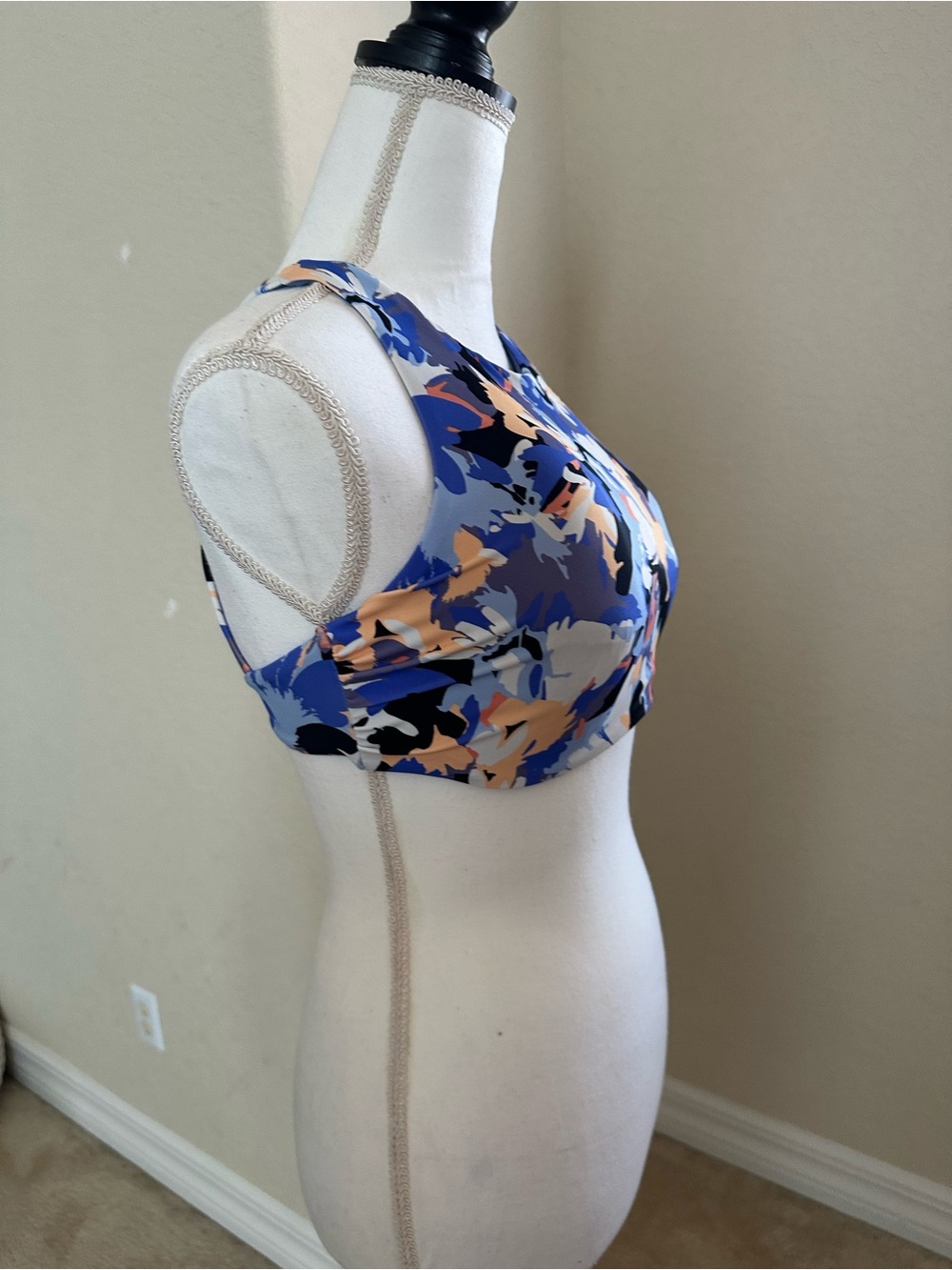 Athleta Floral High-Neck Bikini Top in Blue, Navy, Peach - Picture 3 of 6